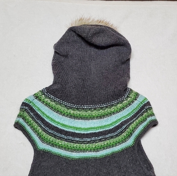 VINTAGE 90s Old Navy Lambswool Blend Knit Fur Trim Hood Cap Sleeve Sweater Vest - Picture 9 of 12